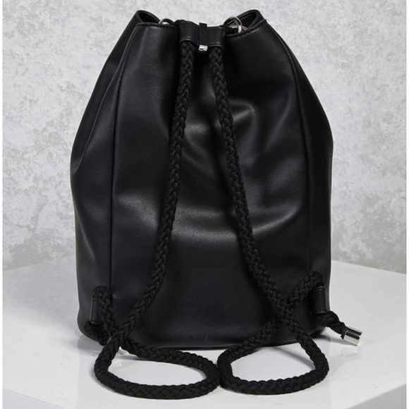 Forever21 Black Leather Drawstring Bucket Backpack - Picture 3 of 3